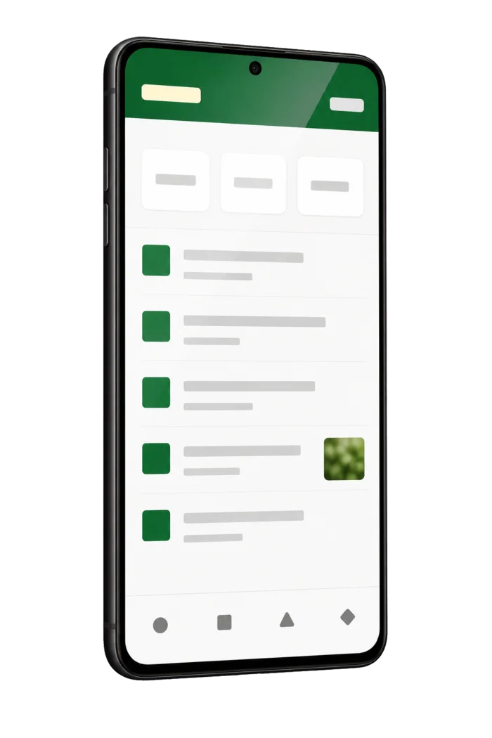 Tela do sistema aberta no celular, com a lista de registros do dia